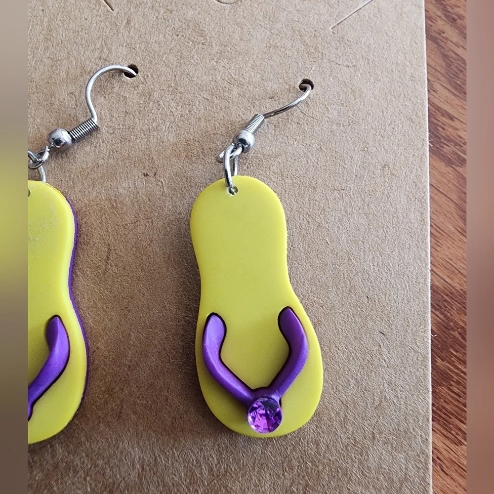 Yellow and Purple Flip-Flop Stainless Steel Fishhook Earrings